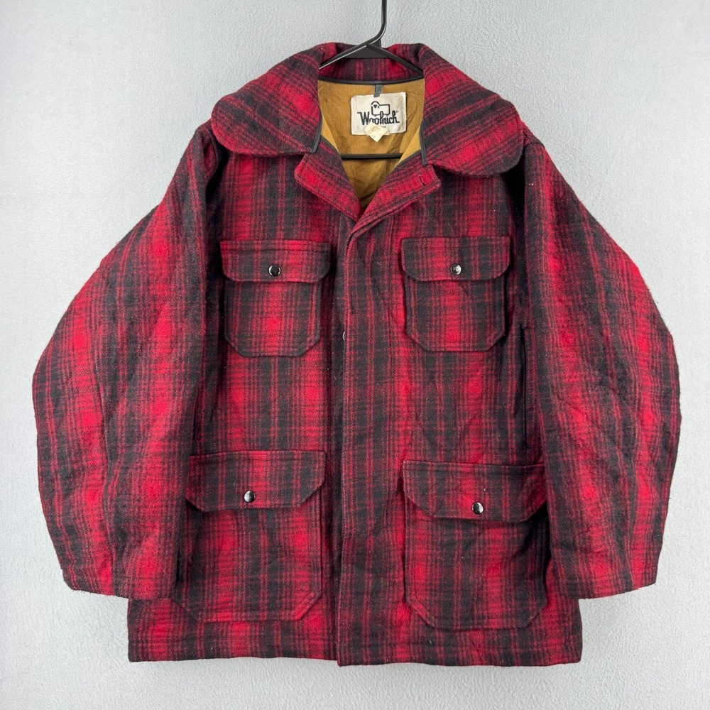 Vintage Woolrich Jacket Mens 42 Heavy Wool Mackinaw Red Plaid 60s 70s Coat
